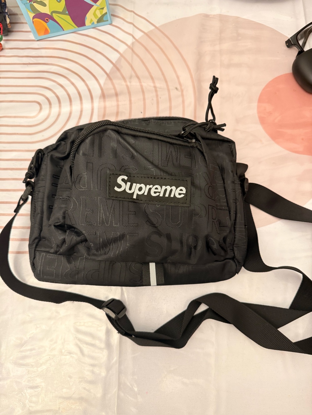 Supreme Black Textured Crossbody Messenger Bag